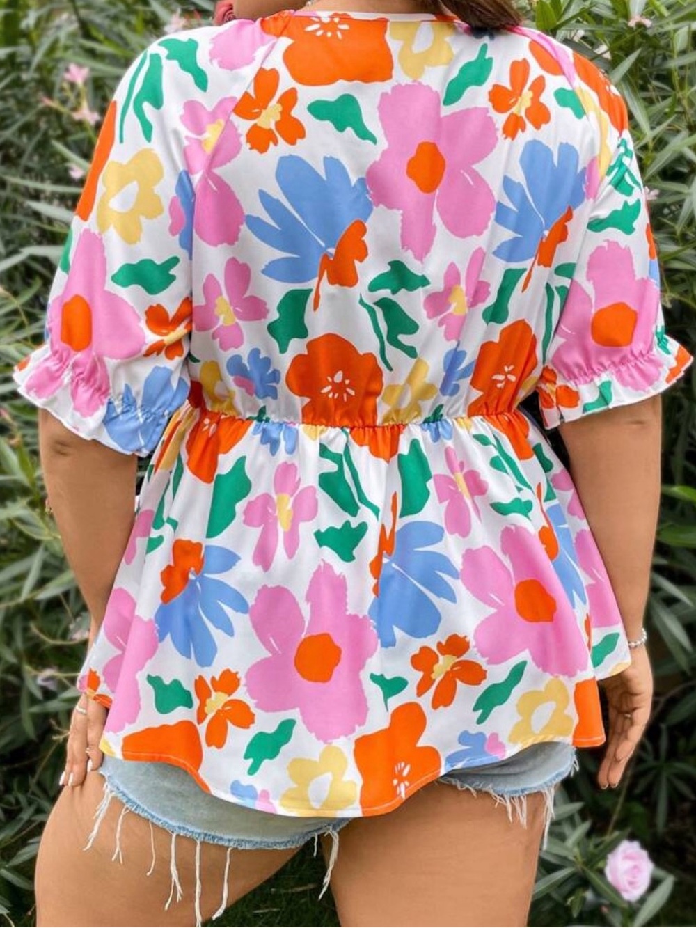 Floral Peplum Blouse - Multicolor